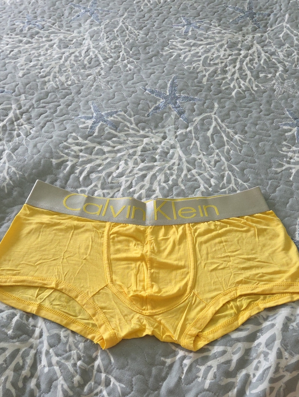 Calvin Klein Yellow Stretch Boxer Briefs with Grey Waistband